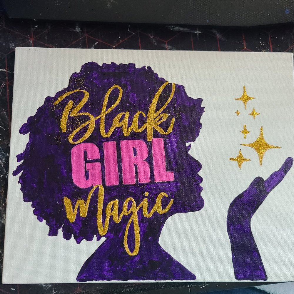 Glittered and Painted Black Girl Magic Canvas Wall Art